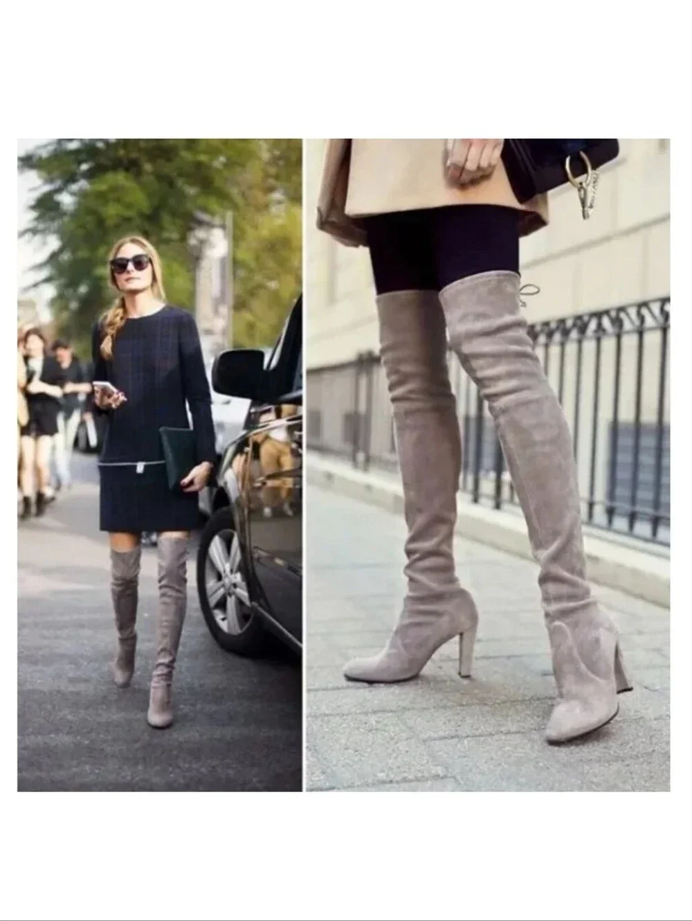 Stuart Weitzman Taupe Suede Thigh High Heeled Boots